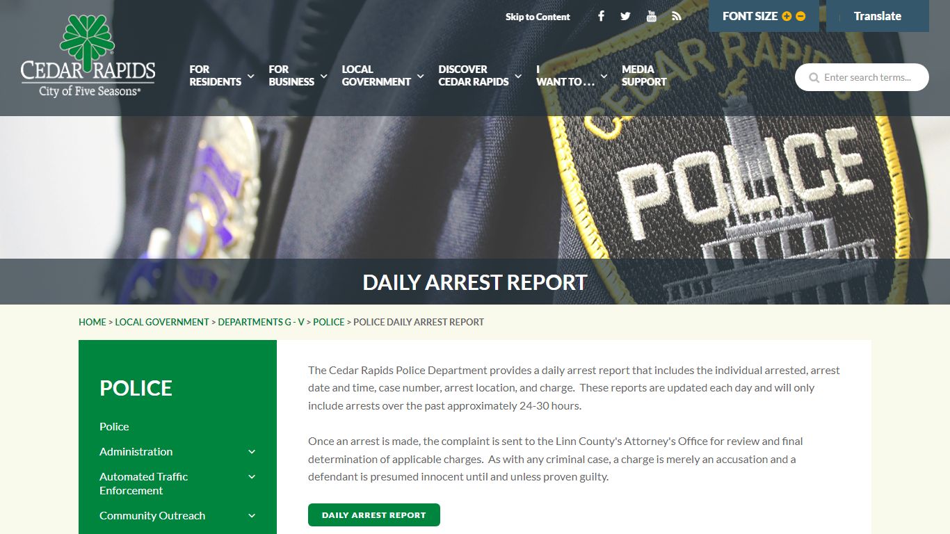 Daily Arrest Report - Cedar Rapids, Iowa